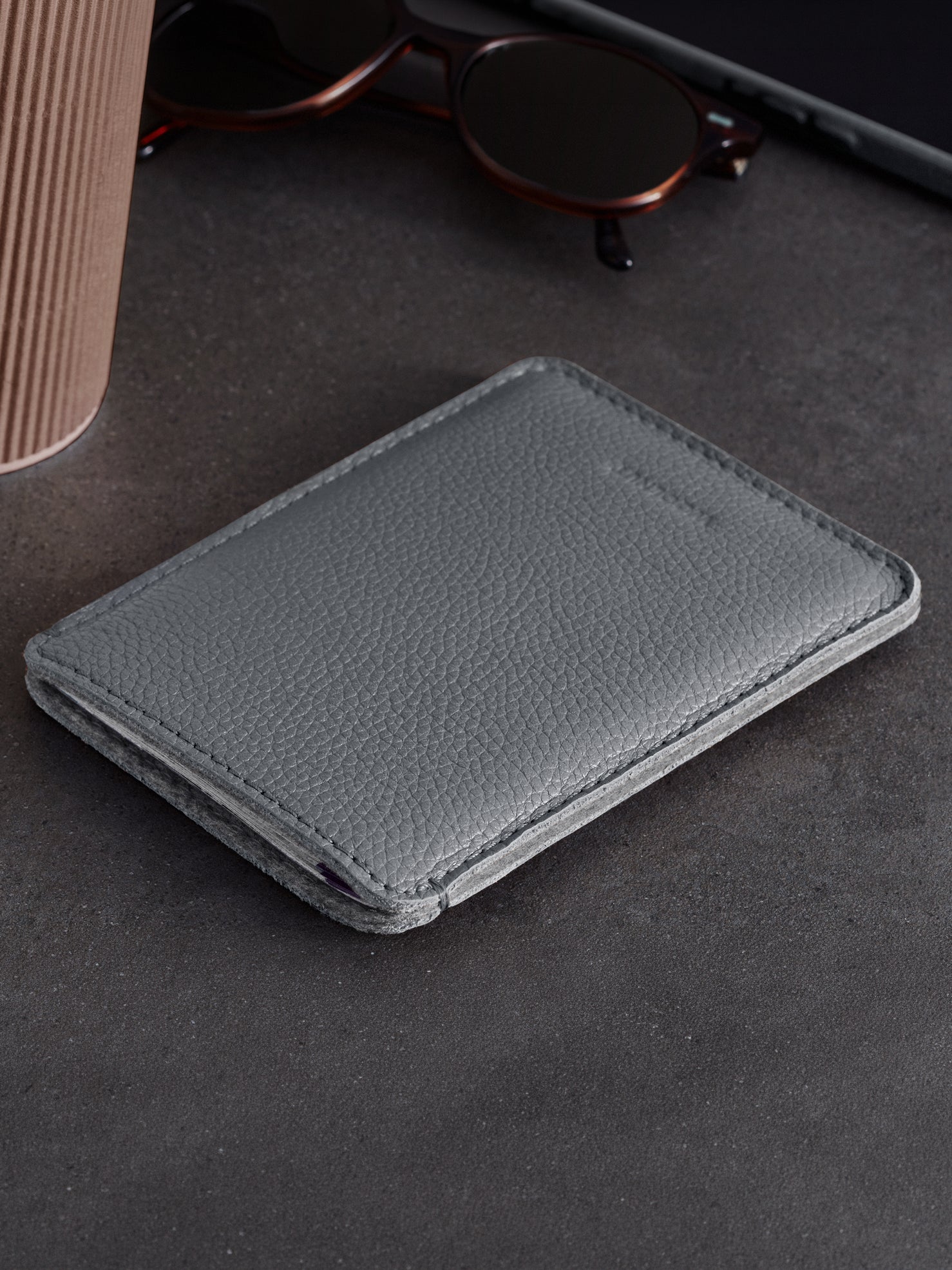 Woolnut Leather Sleeve for Passport - Grey