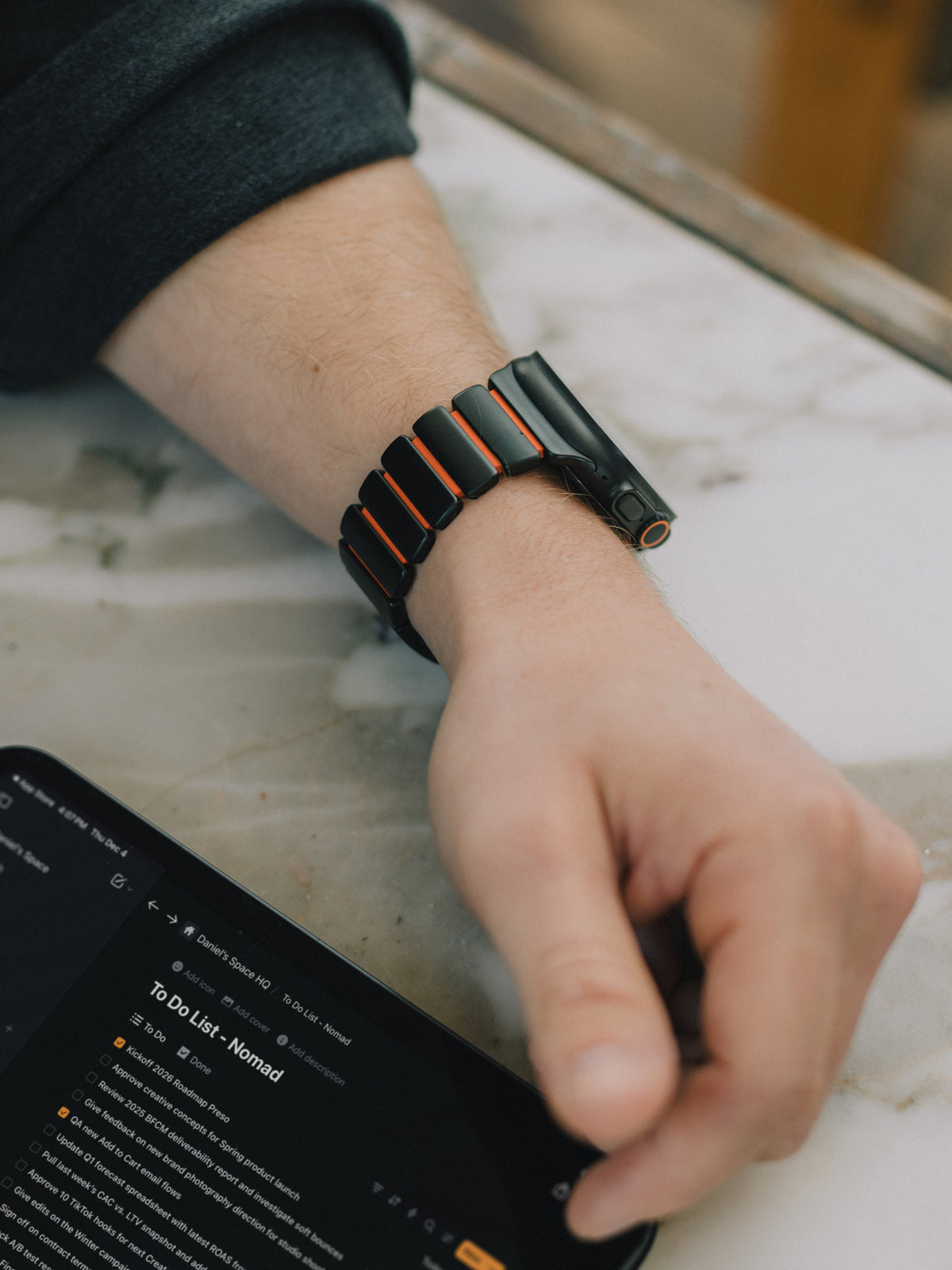 Nomad Stratos Band - 49mm - Black Titanium - Ultra Orange