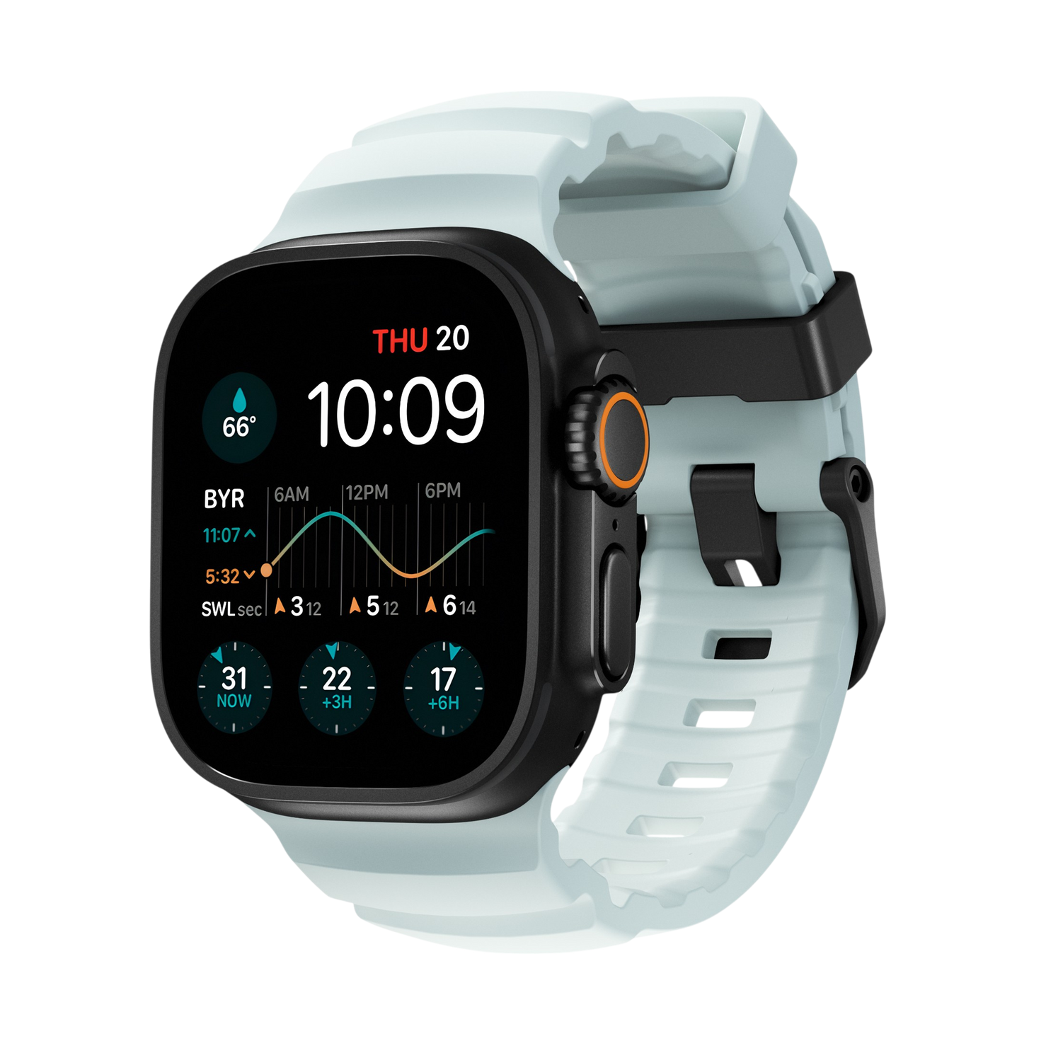 Nomad Rocky Point Band - 46/49mm - Black Hardware - Icy Blue Glow