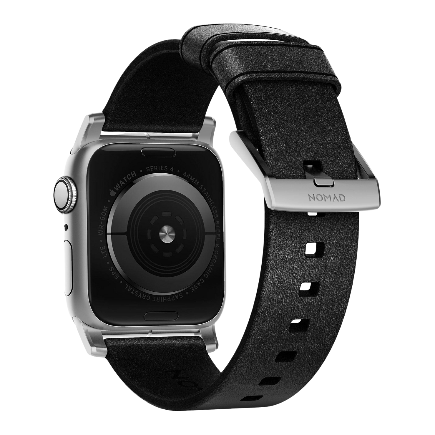 Nomad Modern Band with Horween Leather - 46/49mm - Silver Hardware - Black