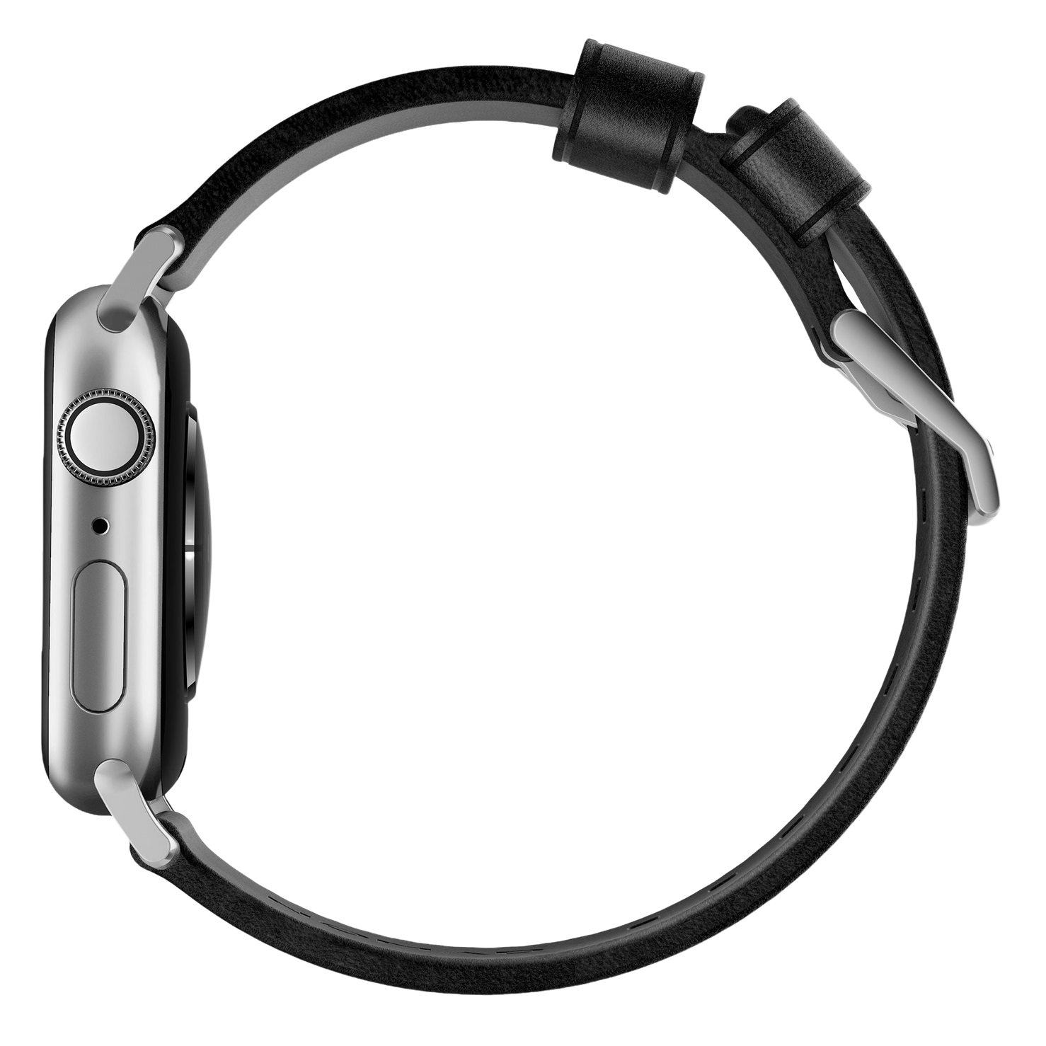 Nomad Modern Band with Horween Leather - 46/49mm - Silver Hardware - Black