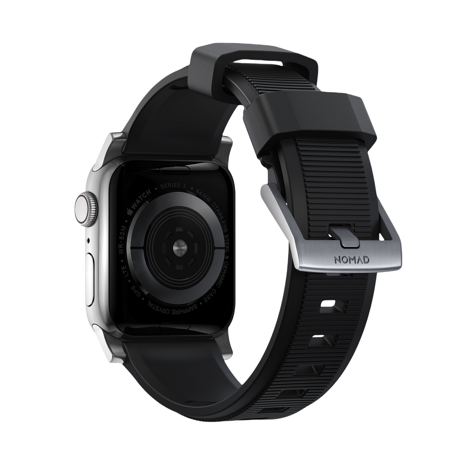 Nomad Rugged Band - 46/49mm - Silver Hardware - Black