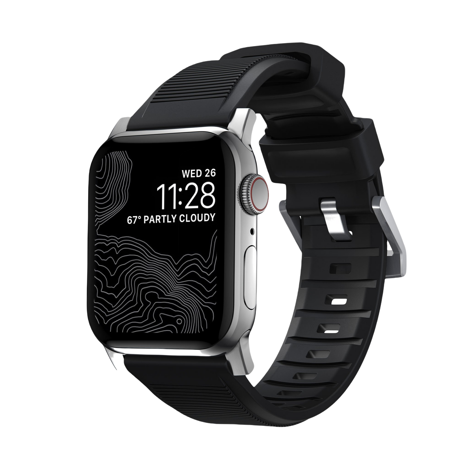 Nomad Rugged Band - 46/49mm - Silver Hardware - Black
